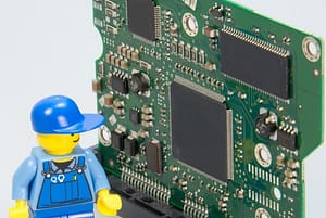 lego figure and a chip
